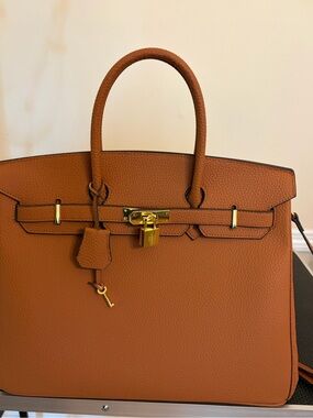 35cm Gold on Gold vegan Satchel with Gold Lock, key and clochette, Strap.